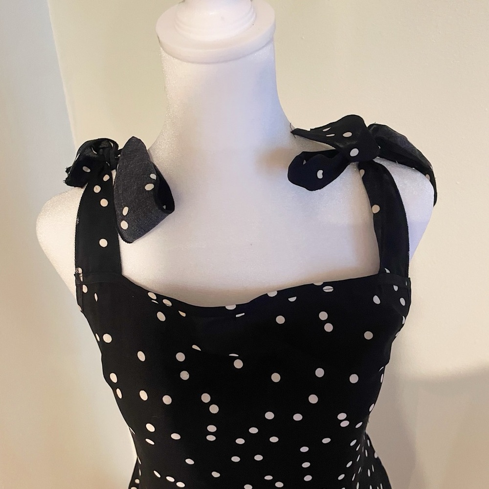 3/$15!! SHEIN Black and White Polka Dot Midi Dress - Picture 2 of 5